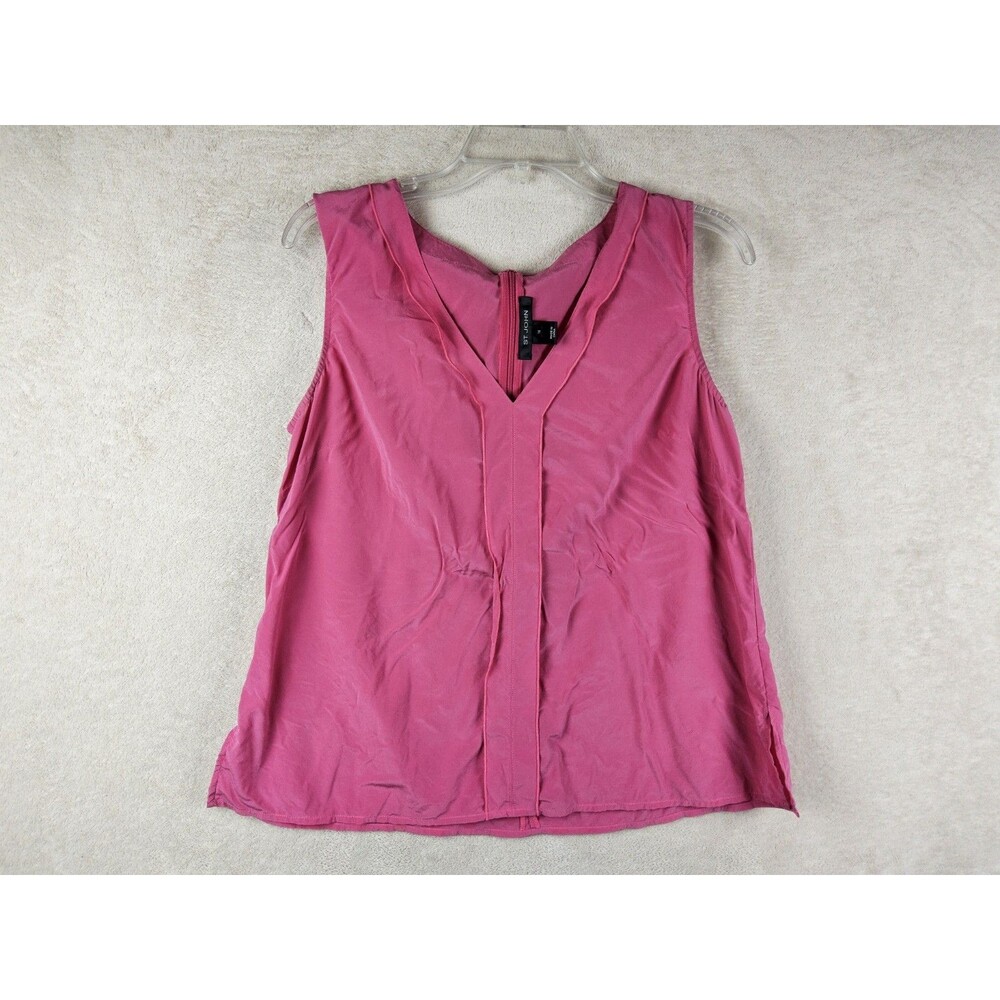 St John Women's Sleeveless Silk V Neck Pink Blouse Top Size 14